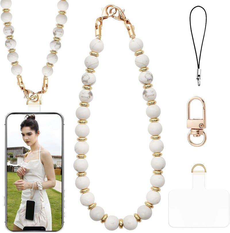 cioatu Beaded Phone Charm Wrist Strap with Tether Tab and Bracelet Chain - Image 1